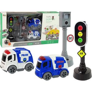 LeanToys Zestaw Autka  Sygnalizacja Świetlna Znaki Drogowe Światła 13674933 5905515359597