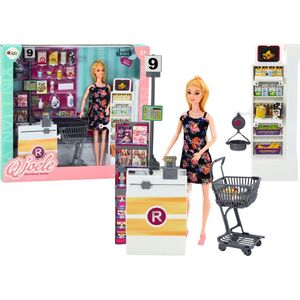 LeanToys Zestaw Lalka W Supermarkecie Regały Koszyk Sklepowy Produkty Spożywcze 13675810 5905991004141