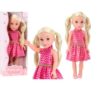 LeanToys Lalka Różowa Sukienka Kucyki Blond Włosy Duża Laleczka 46cm 13676338 5905991015253