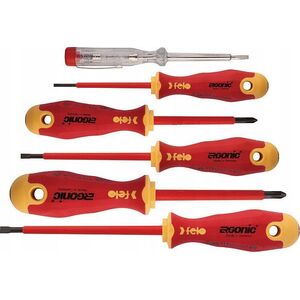 Zestaw narzędzi Felo Zestaw 5 wkrętaków FELO Ergonic VDE + próbnik napięcia 220-250V + magnetyzer 13684277 4007157656711