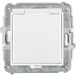 Karlik Gniazdo bryzgoszczelne Karlik Mini MGPB-1sp z uziemieniem SCHUKO 2P+Z klapka biała, przesłony torów prądowych biały 13684903 5907709777422