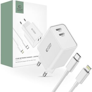 Ładowarka Tech-Protect TECH-PROTECT C35W 2-PORT NETWORK CHARGER PD35W + LIGHTNING CABLE WHITE 13816322 9319456605587