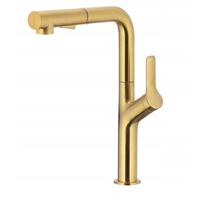 Bateria kuchenna KFA 6623-220-31 / KFA / DUERO DESIGN /  BATERIA KUCHENNA ZLEW STOJĄCA Z WYCIĄGANĄ WYLEWKĄ I OBROTOWĄ WYLEWKĄ 2 FUNKCYJNĄ, PVD ZŁOTY SZCZOTKOWANY / 13945259 5907571660235