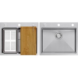 Zlewozmywak GraniteQ BURT 100 Workstation SteelQ  zlewozmywak 1-komorowy b/o stal szlachetna 580*485 mm + syfon push to open + dozownik stal szcz. + wkładka ociekowa+ Qmat 13991088 5905505507663