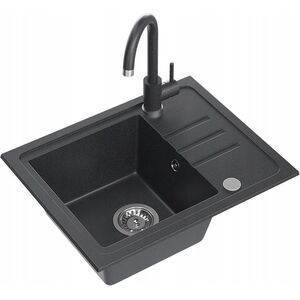 Zlewozmywak BEN 116 zlewozmywak granitowy black dotted 55x44 z czarną baterią ze stałą wylewką, ze stalowym syfonem i zaślepką 14010809 5905505505959