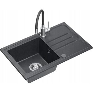 Zlewozmywak BEN 111 zlewozmywak granitowy black dotted 70x44 z czarną baterią z elastyczną wylewką, ze stalowym syfonem i zaślepką 14010825 5905505506192