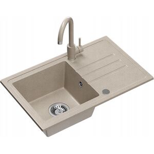 Zlewozmywak BEN 111 zlewozmywak granitowy river sand 70x44 z beżową baterią ze stałą wylewką, ze stalowym syfonem i zaślepką 14010827 5905505506147