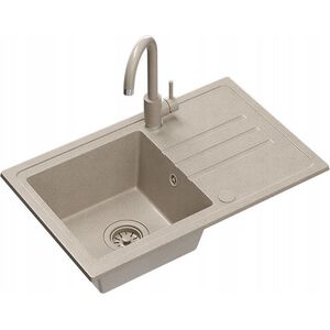 Zlewozmywak BEN 111 zlewozmywak granitowy river sand 70x44 z beżową baterią ze stałą wylewką, z beżowym syfonem i beżową zaślepką 14010835 5905505506178