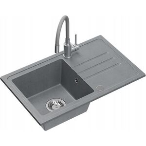 Zlewozmywak BEN 111 zlewozmywak granitowy silver stone 70x44 z szarą baterią z elastyczną wylewką, ze stalowym syfonem i zaślepką 14010840 5905505506185