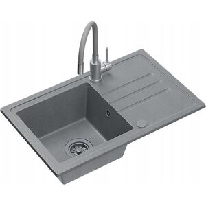 Zlewozmywak BEN 111 zlewozmywak granitowy silver stone 70x44 z szarą baterią z elastyczną wylewką, z szarym syfonem i szarą zaślepką 14010856 5905505506215