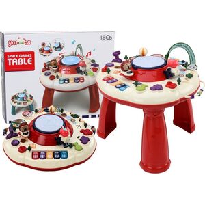 LeanToys Stolik Panel Edukacyjny Interaktywny Pianinko Bębenek Czerwony 14039597 5905991003793