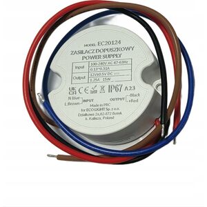 ECOLIGHT2 ZASILACZ DO PUSZKI 1,25A 15W 12V IP67 50x50x22 EC20124 14041138 5905036201245
