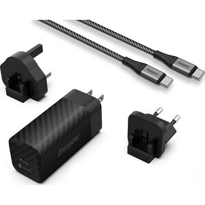 Ładowarka Energizer Energizer Ultimate - Ładowarka sieciowa Multiplug EU / UK / US GaN USB-C & USB-A 90W PD + Kabel USB-C (Czarny) 14093134 3492548232277
