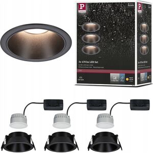 Paulmann Oprawa do wbudowania EBL COLE SET COIN 3-STEP DIM  zestaw 3x6W 3x470lm 2700K IP44 230V czarny matowy / aluminium 14104936 4000870948699