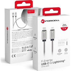 Kabel USB ForCell FORCELL F-ENERGY Metal C238 kabel Typ C do Lightning PD QC3.0 3A 27W 1 m srebrny 14150550 5903396274473