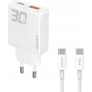 Ładowarka Dudao Ładowarka sieciowa GaN Dudao A30EUT 30W USB-A / USB-C + kabel USB-C - USB-C - biała 14203628 6976625332809