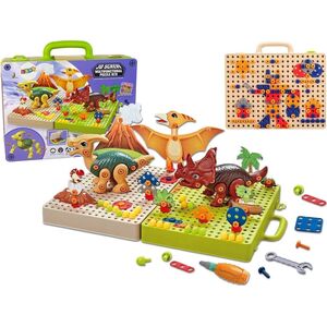 LeanToys Zestaw Plansza Klocki DIY Dinozaury Śrubokręt 14214749 5905515355780