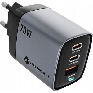 Ładowarka ForCell FORCELL F-ENERGY GaN III VT-37 ładowarka sieciowa z wyświetlaczem LCD 2 x Typ C + USB A PD QC4.0 SAM SFC2.0 3,45A 70W szara 14221350 5903396299070