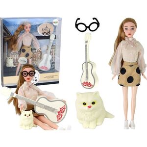 LeanToys Lalka Dla Dzieci Emily z Gitarą Okulary Długie Blond Włosy Kotek 14266323 5905515359948