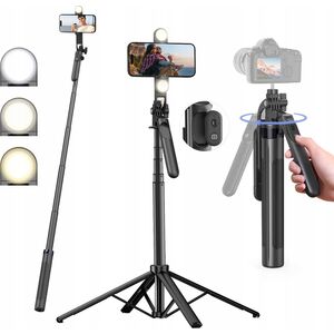 Selfie stick Hurtel Selfie stick WH181D-Y1S teleskopowy statyw 1.75m ze stopu aluminium z podwójną lampą i uchwytem na telefon - czarny 14146939 5907769360657