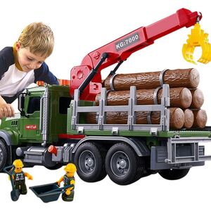 LeanToys Ciężarówka Z Dźwigiem Transport Drewna Światła Dźwięki