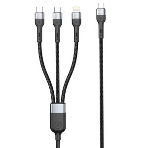 Καλώδιο φόρτισης DeTech DE-51CCL, 3 in 1, Type-C - 2хType-C, Lightning, 1.0m, Black - 40516 έως 12 άτοκες Δόσεις