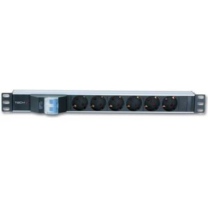 Techly Listwa zasilająca PDU 19" 1U 6x Schuko z wyłącznikiem instalacyjnym (I-CASE STRIP-61UD)