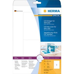 Herma Wkładki kartonowe 5033, A4, do opakowań na płyty CD i DVD, białe, bez kleju, 121 x 242 mm, typ slimcase, 25 szt (5033)