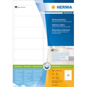 Herma Etykiety Premium A4, adresowe, białe, papier matowy, 1400 szt., zaokrąglone narożniki (4678)