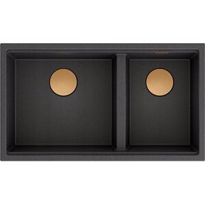 Zlewozmywak GraniteQ CLARK 842 Hard Rock GraniteQ zlewozmywak 2-komorowy podwieszany 840x485x255 mm onyx + odpływ miedziany, syfon save space + zaczepy