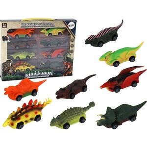 LeanToys Zestaw Resoraków Dinozaury Samochodziki Kolorowe 8 Sztuk