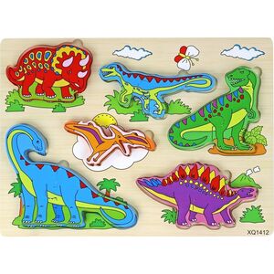 LeanToys Drewniane Puzzle 3D Dla Dzieci Gra Logiczna Układanka Dinozaury 11 El.
