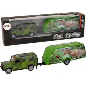 LeanToys Zestaw Pojazdów Jeep z Naciągiem Przyczepa z Dinozaurami