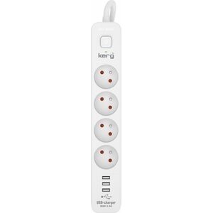 Kerg Urządz. zas.-zabezpiecz. KERG z wyłącznikiem-4 gniazda-3USB-biało-szary-3m-16A-H05VV-F-3x1,5mm2