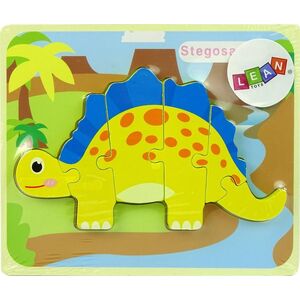 LeanToys Drewniane Puzzle Dinozaur Stegosaurus Żółty