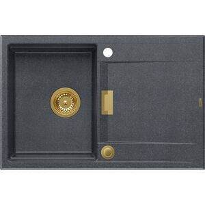 Zlewozmywak Owen OWEN 111 GraniteQ zlewozmywak z syfonem Push 2 Open 1-komorowy z/o (760x500x215| kom. 330x430) black diamond / elementy złote