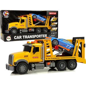 LeanToys Samochód Transportowy Laweta Pomoc Rampa Żółty Dźwięki Światła