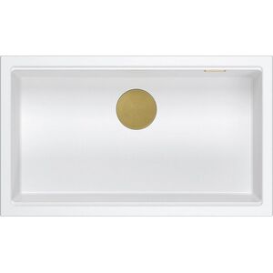 Zlewozmywak GraniteQ LOGAN 110 GraniteQ zlewozmywak snow white 76x44x23,5 cm 1-komorowy podwieszany z syfonem manualnym złoty