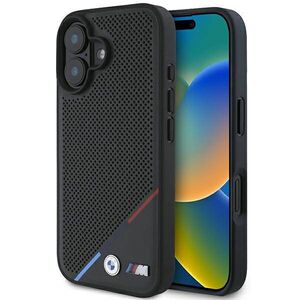 Original Case IPHONE 16 BMW Hardcase M Perforated Tricolor Line MagSafe (BMHMP16S23PUPDK) black 3666339323844