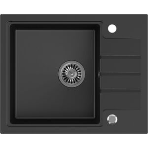 Zlewozmywak GraniteQ PETER 116 GraniteQ zlewozmywak granitowy pure carbon 1-komorowy z/o (62x50x20) z syfonem pure carbon i zaślepką kol. czarny