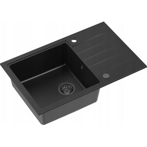 Zlewozmywak GraniteQ PETER 111 GraniteQ zlewozmywak granitowy pure carbon 1-komorowy z/o (78x50x20) z syfonem pure carbon i zaślepką kol. czarny