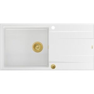 Zlewozmywak GraniteQ EVAN 146 XL GraniteQ zlewozmywak z syfonem Push 2 Open 1-komorowy z/o (1000x500x210| kom. 420x480) snow white / elementy złote