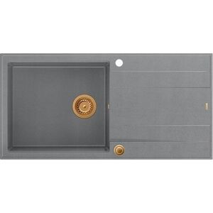 Zlewozmywak GraniteQ EVAN 146 XL GraniteQ zlewozmywak z syfonem Push 2 Open 1-komorowy z/o (1000x500x210| kom. 420x480) silver stone / elementy miedziane