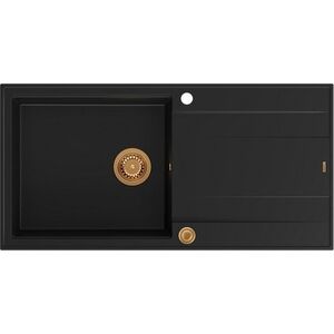 Zlewozmywak GraniteQ EVAN 146 XL GraniteQ zlewozmywak z syfonem Push 2 Open 1-komorowy z/o (1000x500x210| kom. 420x480) pure carbon / elementy miedziane