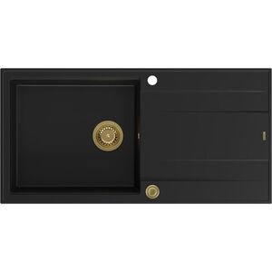 Zlewozmywak GraniteQ EVAN 146 XL GraniteQ zlewozmywak z syfonem Push 2 Open 1-komorowy z/o (1000x500x210| kom. 420x480) pure carbon / elementy złote