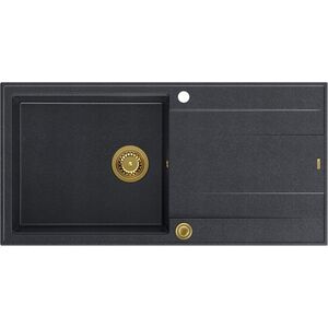 Zlewozmywak GraniteQ EVAN 146 XL GraniteQ zlewozmywak z syfonem Push 2 Open 1-komorowy z/o (1000x500x210| kom. 420x480) black diamond / elementy złote
