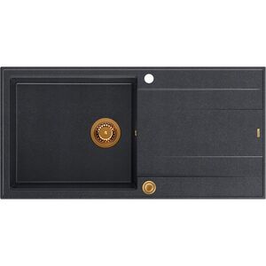 Zlewozmywak GraniteQ EVAN 146 XL GraniteQ zlewozmywak z syfonem Push 2 Open 1-komorowy z/o (1000x500x210| kom. 420x480) black diamond / elementy miedziane