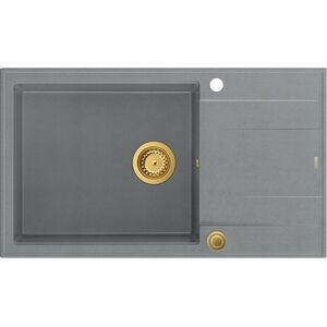 Zlewozmywak GraniteQ EVAN 136 XL GraniteQ zlewozmywak z syfonem Push To Open 1-komorowy z/o (860x500x210| kom. 420x490) silver stone / elementy złote