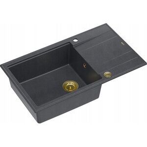 Zlewozmywak GraniteQ EVAN 136 XL GraniteQ zlewozmywak z syfonem Push to Open 1-komorowy z/o (860x500x210| kom. 420x490) black diamond / elementy złote