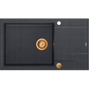 Zlewozmywak GraniteQ EVAN 136 XL GraniteQ zlewozmywak z syfonem Push To Open 1-komorowy z/o (860x500x210| kom. 420x490) black diamond / elementy miedziane